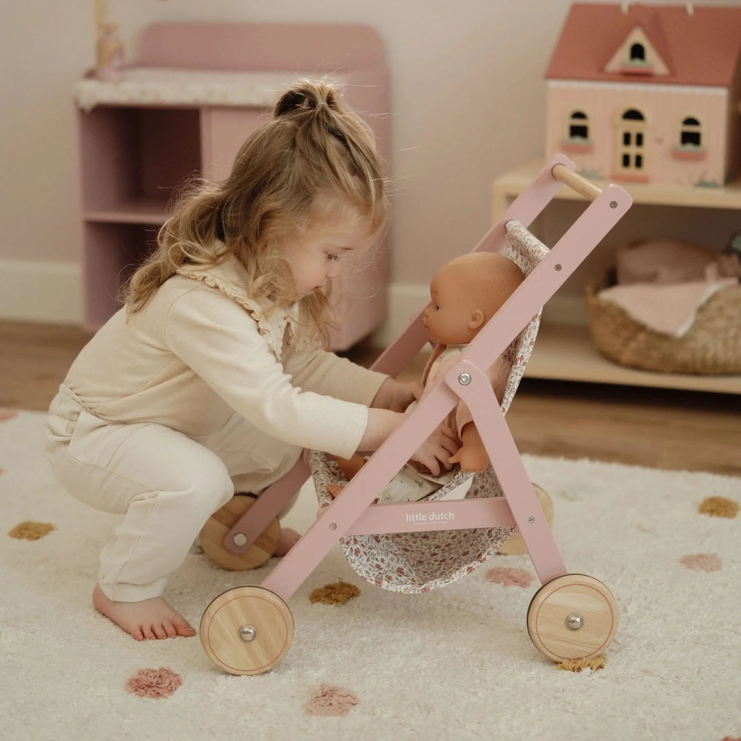 Little Dutch Wooden Pink Doll Stroller
