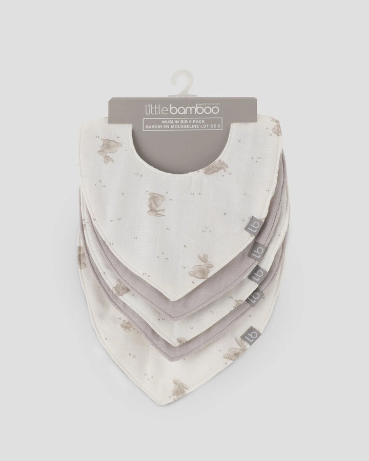 Little Bamboo Baby Muslin Bib 5PK - Stone Grey