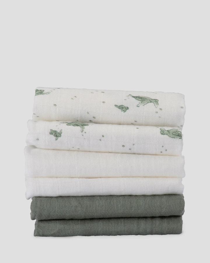 Little Bamboo Muslin Washers 6 Pack - Turtle Bay