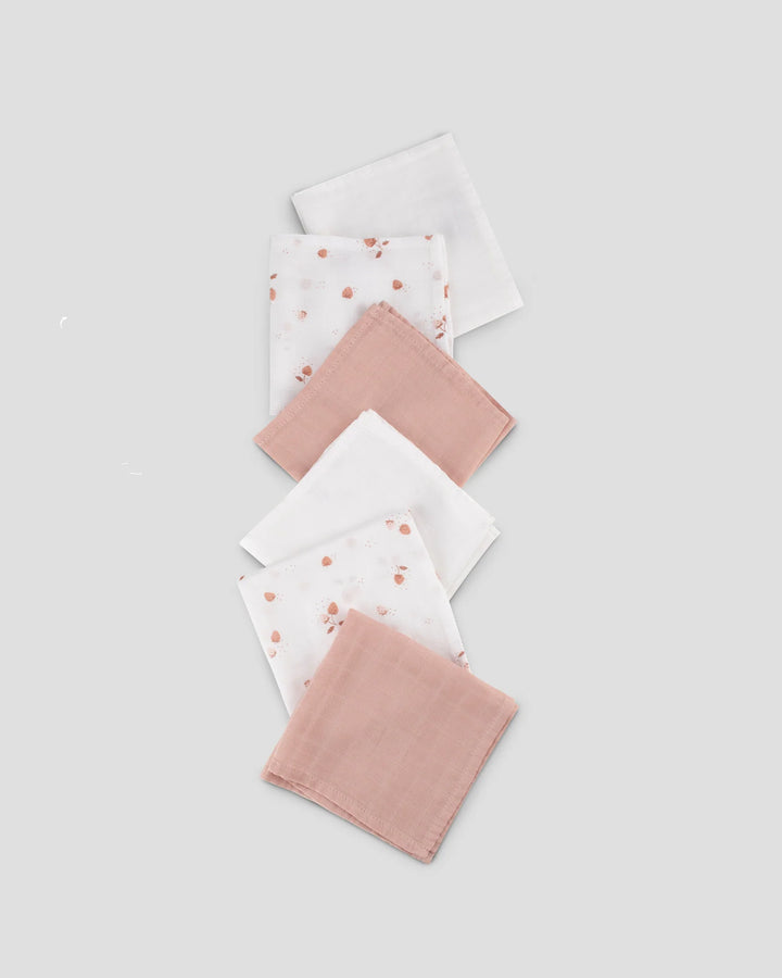 Little Bamboo Muslin Washers 6 Pack - Dusty Rose