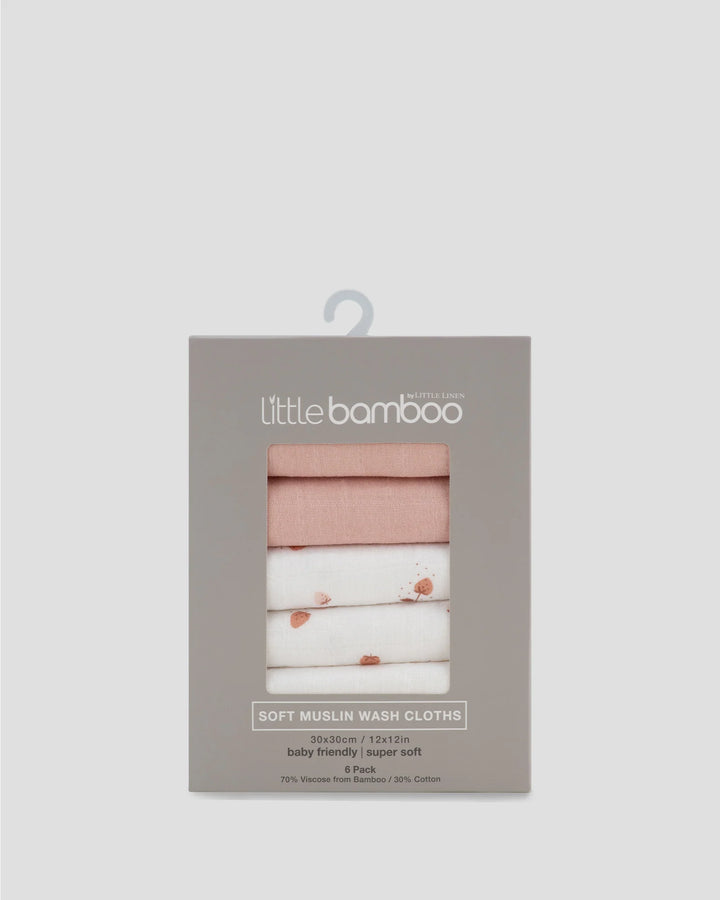 Little Bamboo Muslin Washers 6 Pack - Dusty Rose
