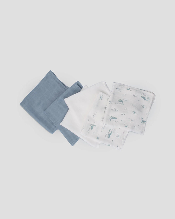 Little Bamboo Muslin Washers 6 Pack - Retro Blue
