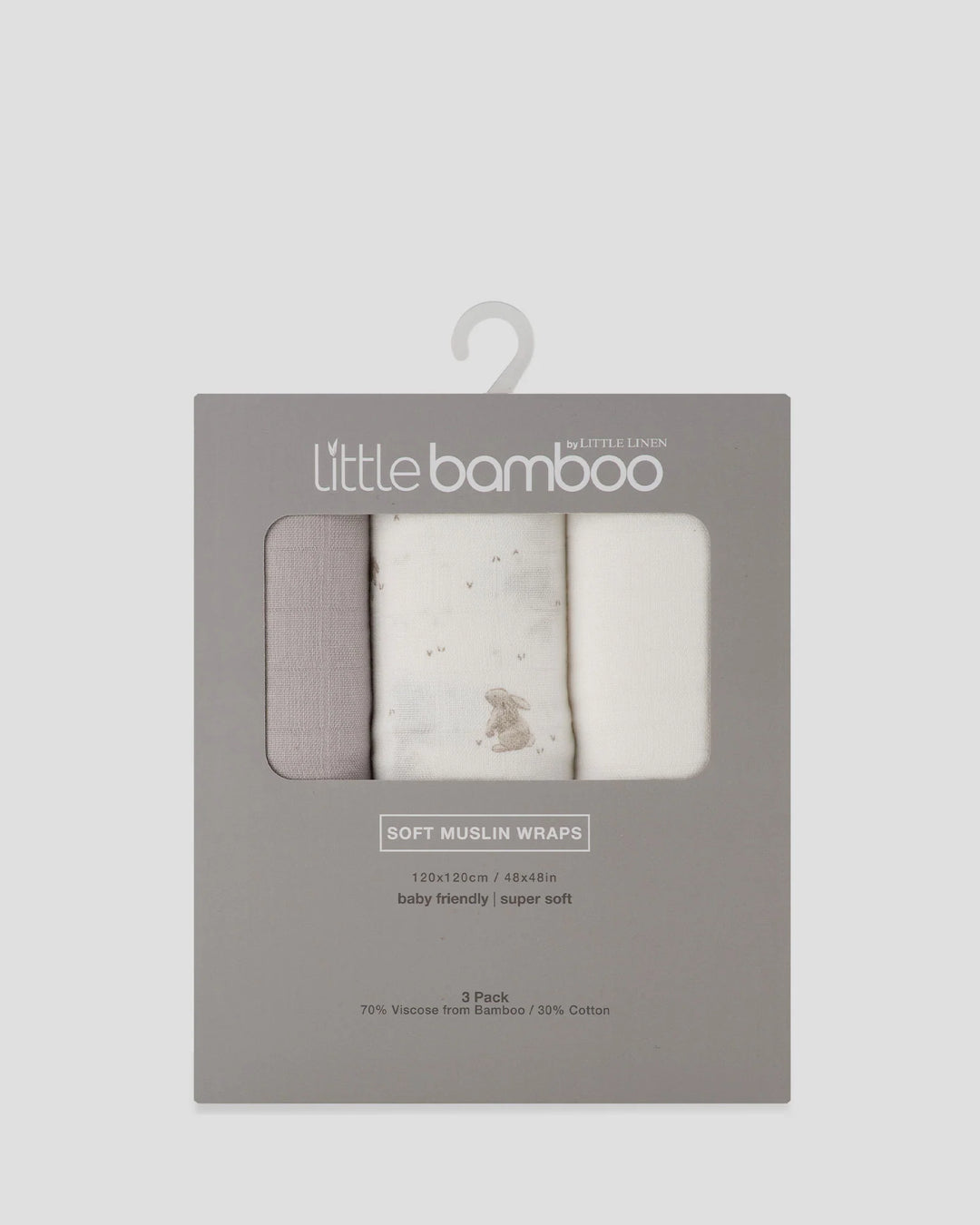 Little Bamboo Baby Muslin Wraps 3 Pack - Stone Grey