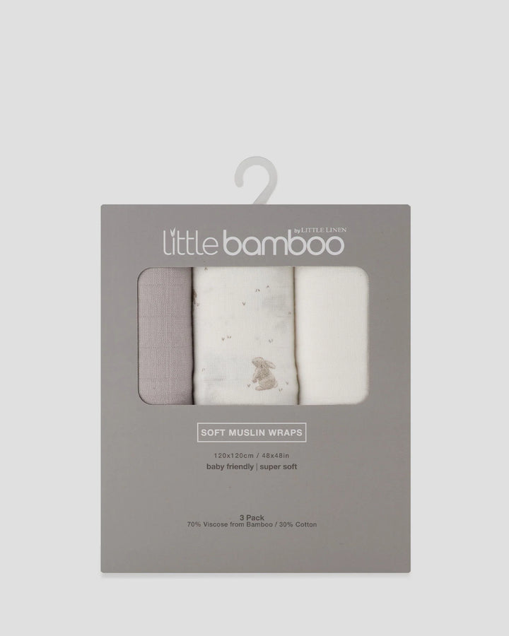 Little Bamboo Baby Muslin Wraps 3 Pack - Stone Grey
