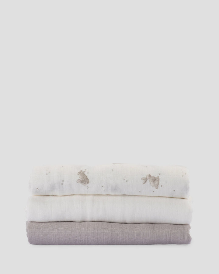 Little Bamboo Baby Muslin Wraps 3 Pack - Stone Grey