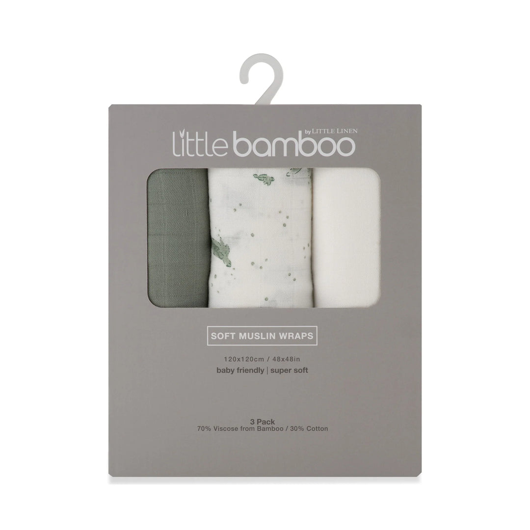 Little Bamboo Baby Muslin Wraps 3 Pack - Turtle Bay