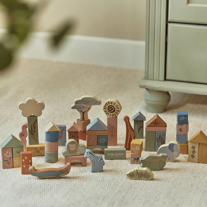 Little Dutch Safari Friends Wooden Building Blocks