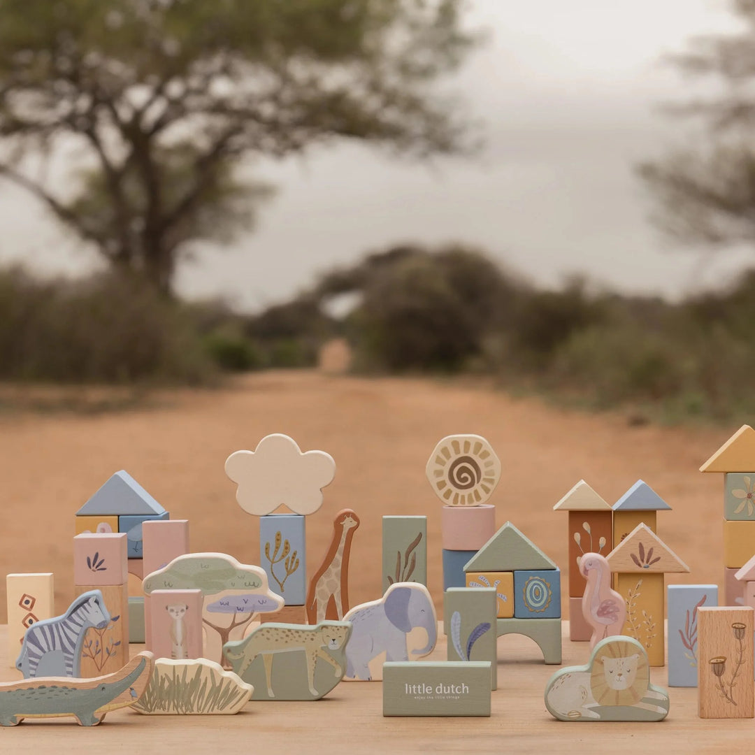 Little Dutch Safari Friends Wooden Building Blocks