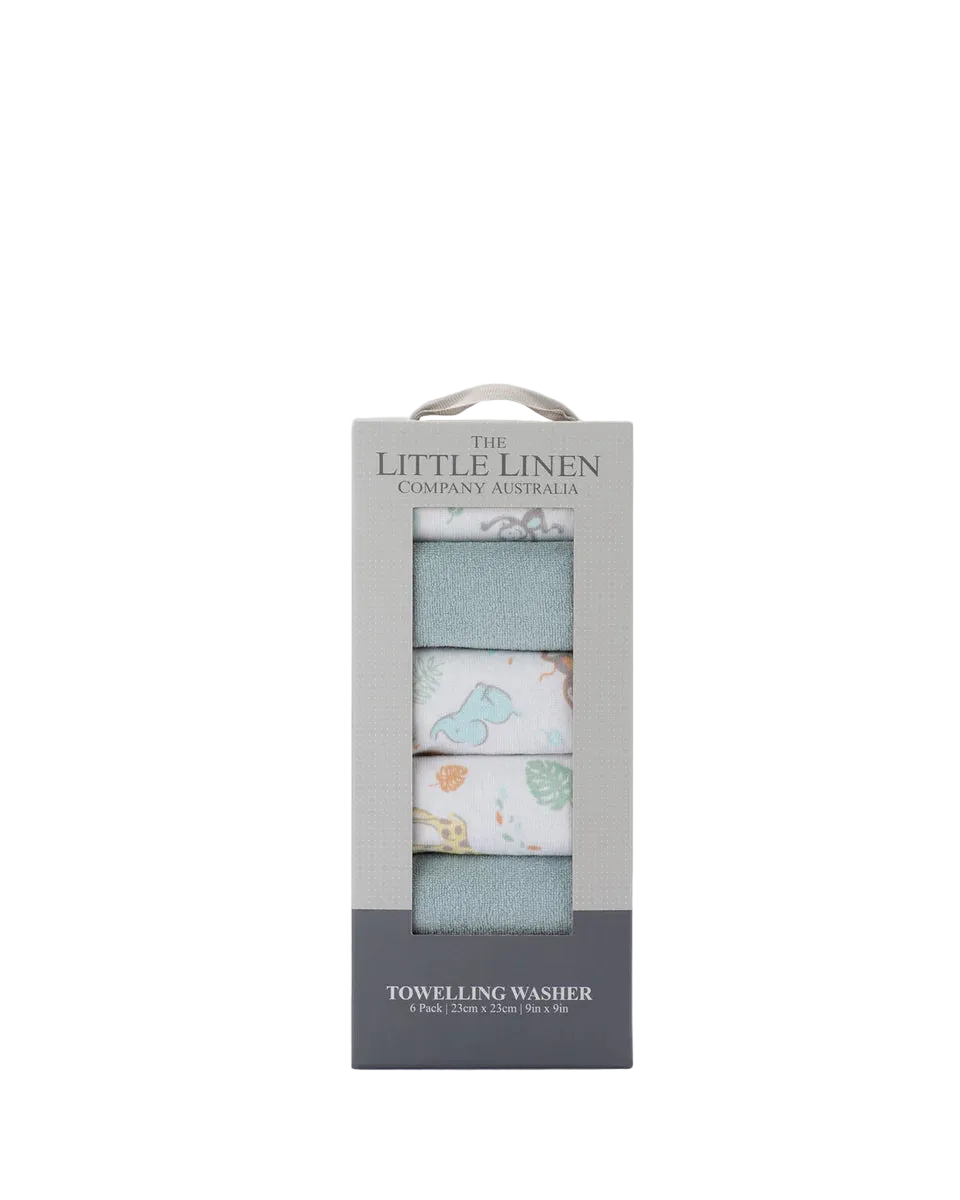 Little Linen Baby Toweling Wash Cloths 6 Pack - Savanna Giraffe