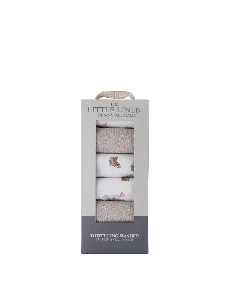 Little Linen Baby Toweling Wash Cloths 6 Pack - Willow Bear