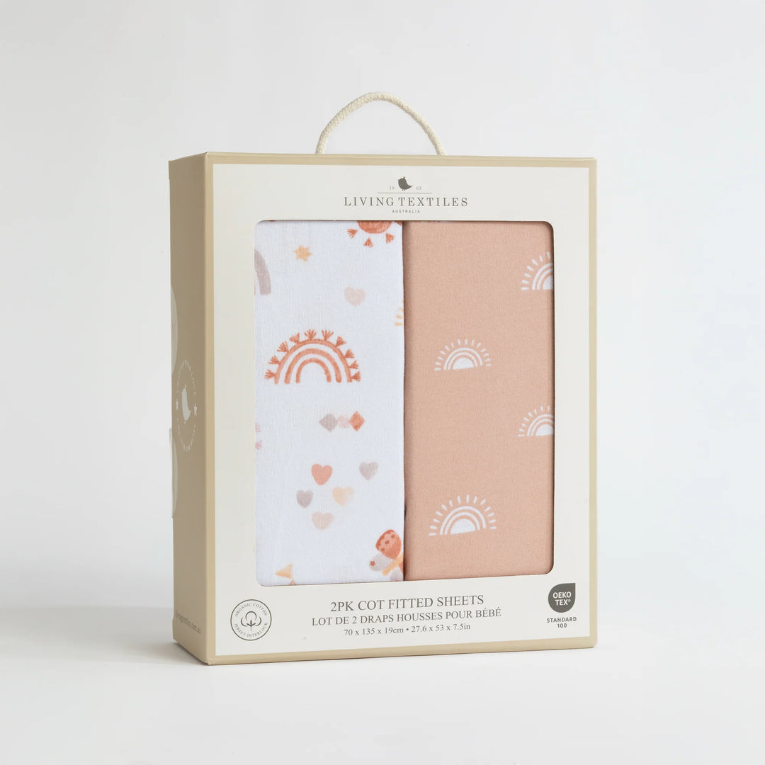 Organic Jersey Cot Fitted Sheets 2 Pack - Bohemian Bliss
