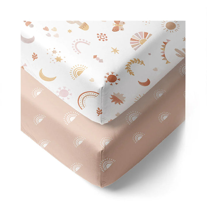 Organic Jersey Cot Fitted Sheets 2 Pack - Bohemian Bliss