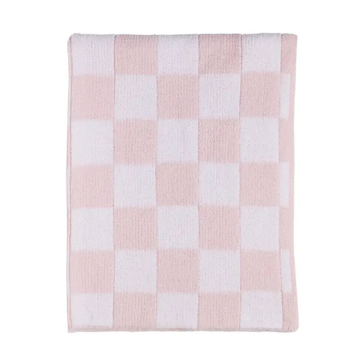 Chenille Blanket - Checkered Pink