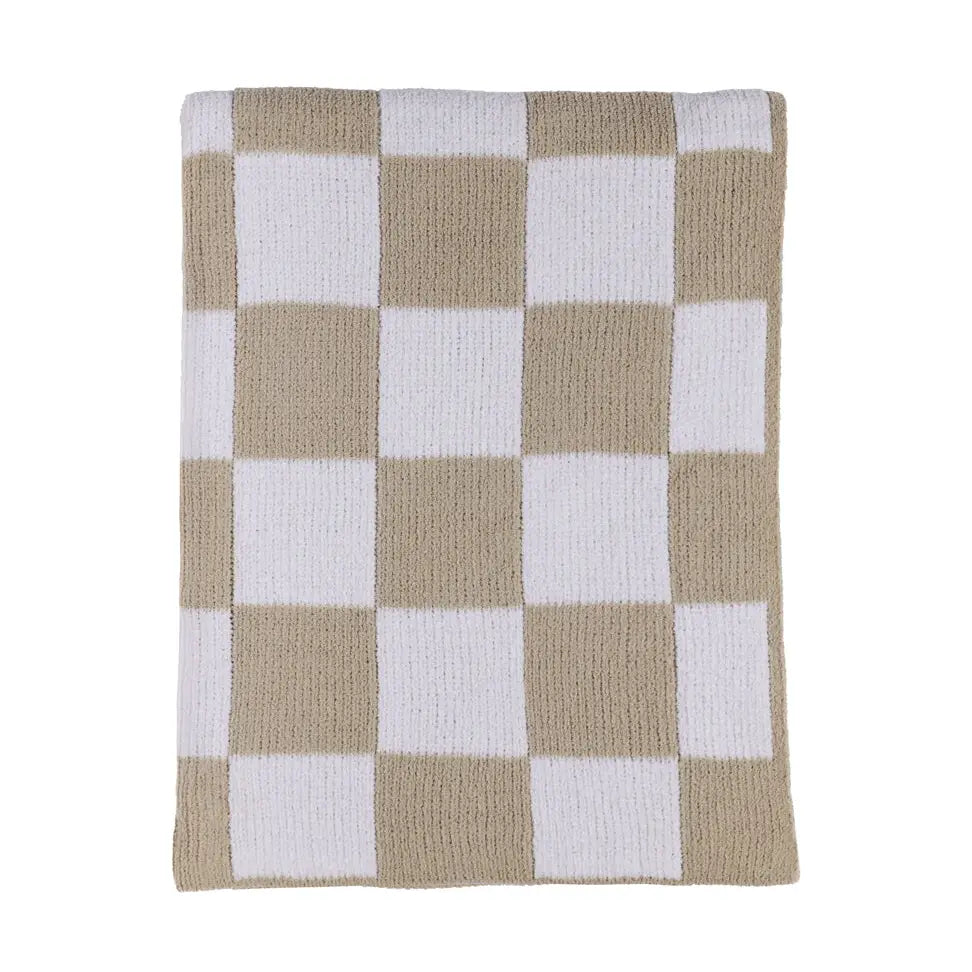 Chenille Blanket - Checkered Taupe