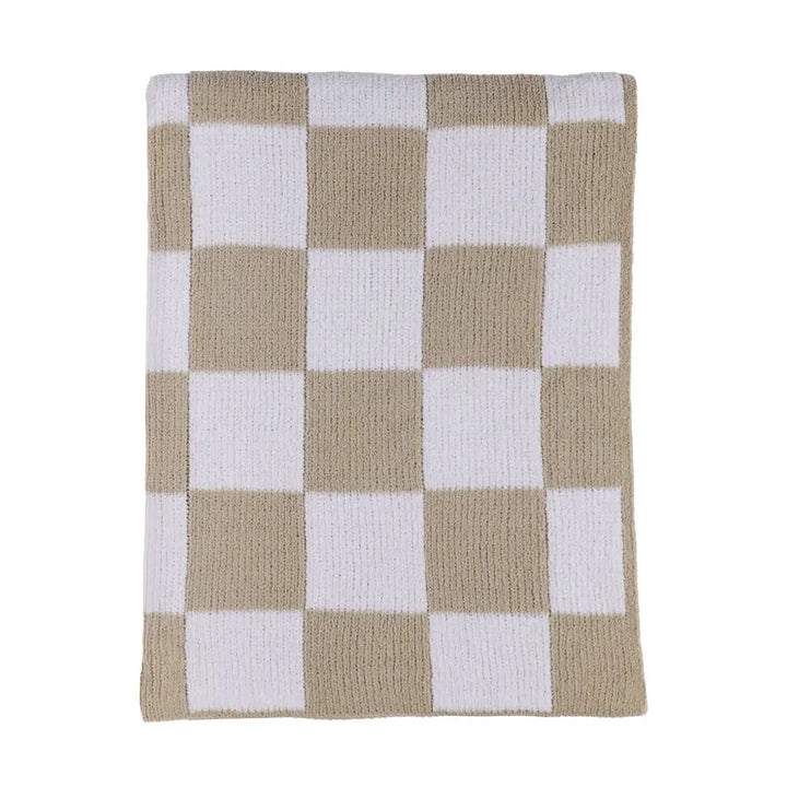 Chenille Blanket - Checkered Taupe