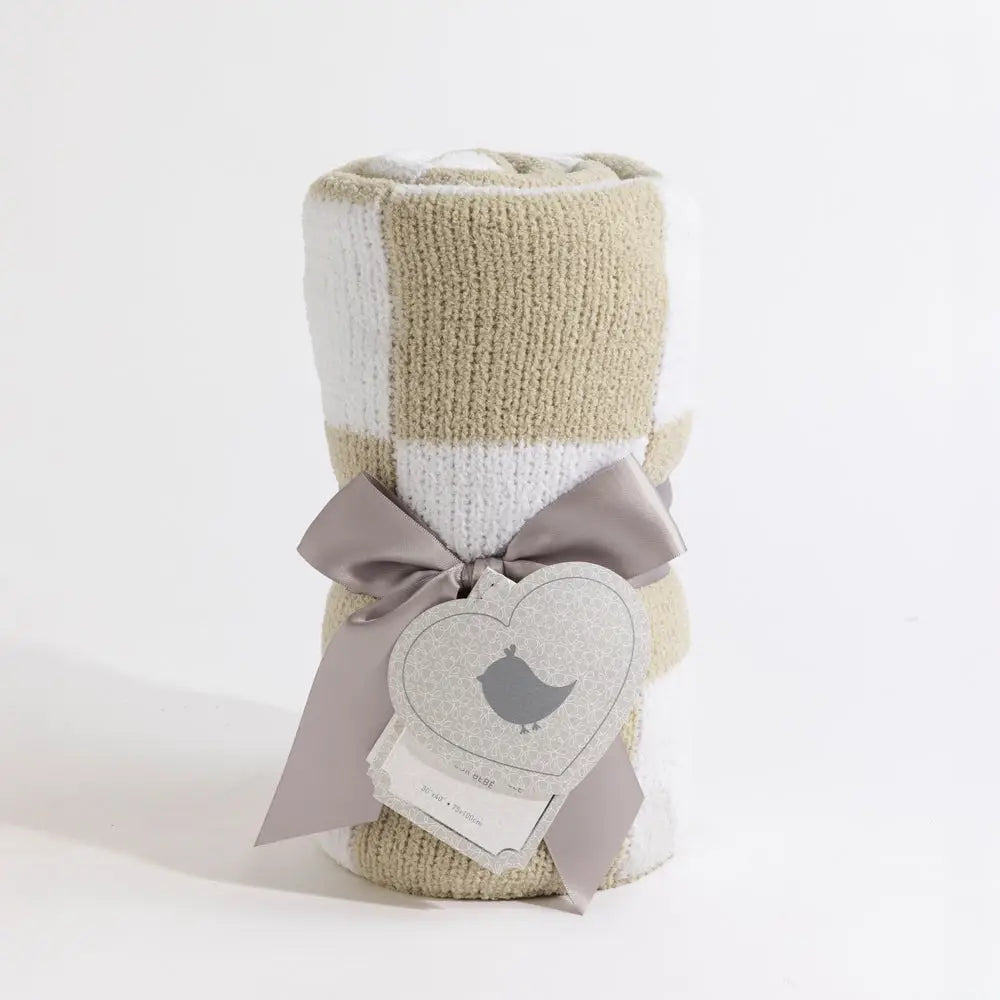 Chenille Blanket - Checkered Taupe