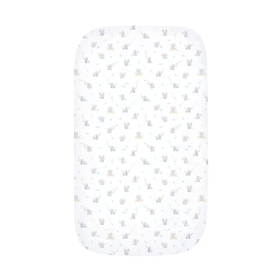Organic Port-A-Cot Fitted Sheet - Elephant Playtime