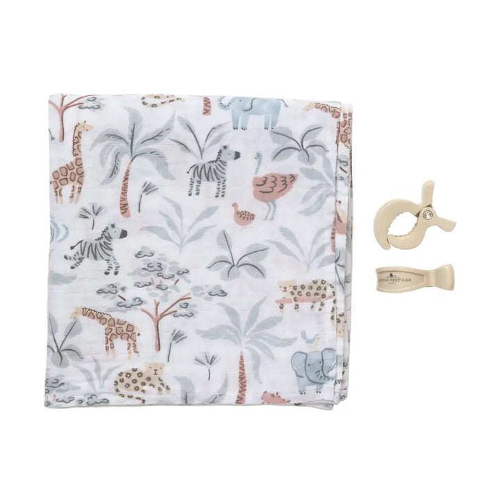 Organic Muslin Swaddle and Peg Set - Wild Safari