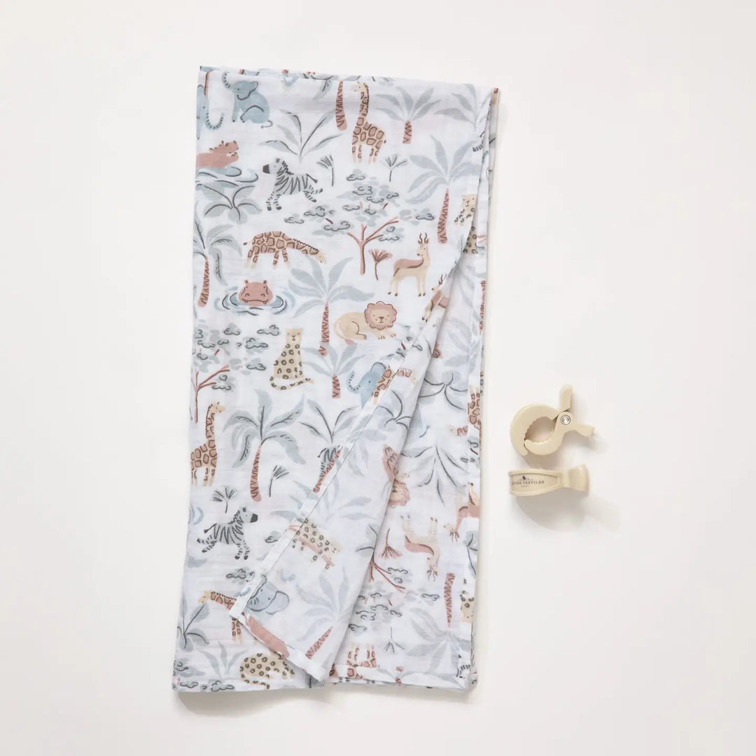 Organic Muslin Swaddle and Peg Set - Wild Safari