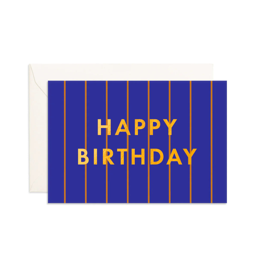 Mini Greeting Card - Birthday Cobalt Pinstripe