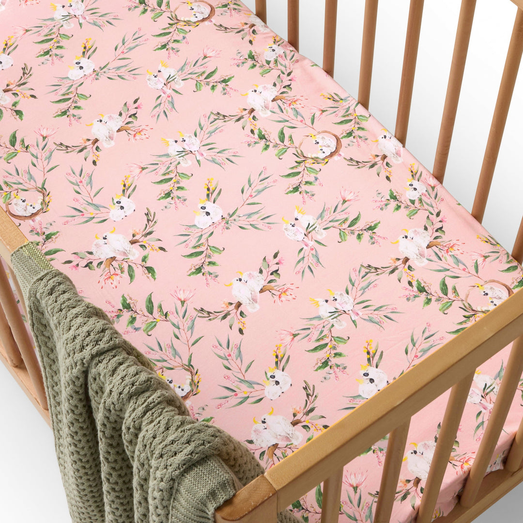 Snuggle Hunny Organic Fitted Jersey Cotton Cot Sheet - Cockatoo