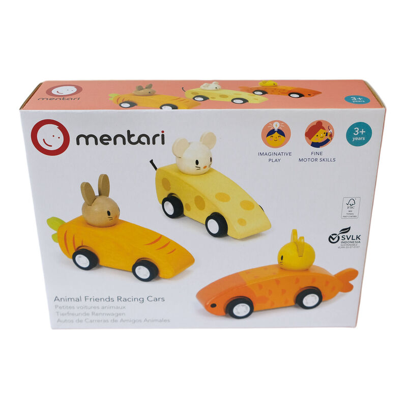 Mentari Wooden Animal Friends Racing Car Set