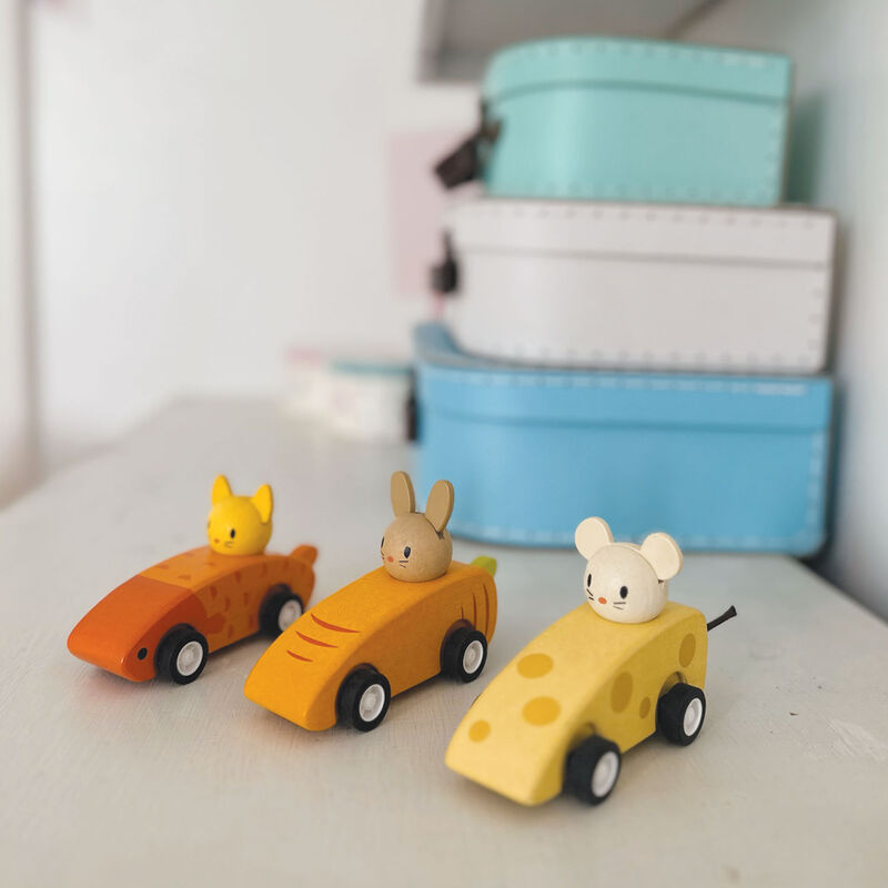 Mentari Wooden Animal Friends Racing Car Set