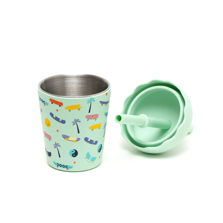 Mini Stainless Steel Smoothie Cup & Straw 200ml - Skate Aqua