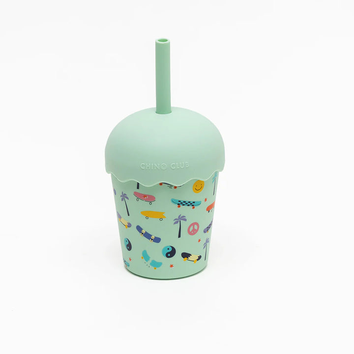 Mini Stainless Steel Smoothie Cup & Straw 200ml - Skate Aqua