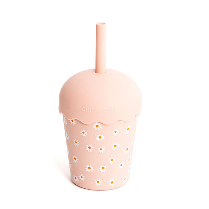 Mini Stainless Steel Smoothie Cup & Straw 200ml - Pink Daisy