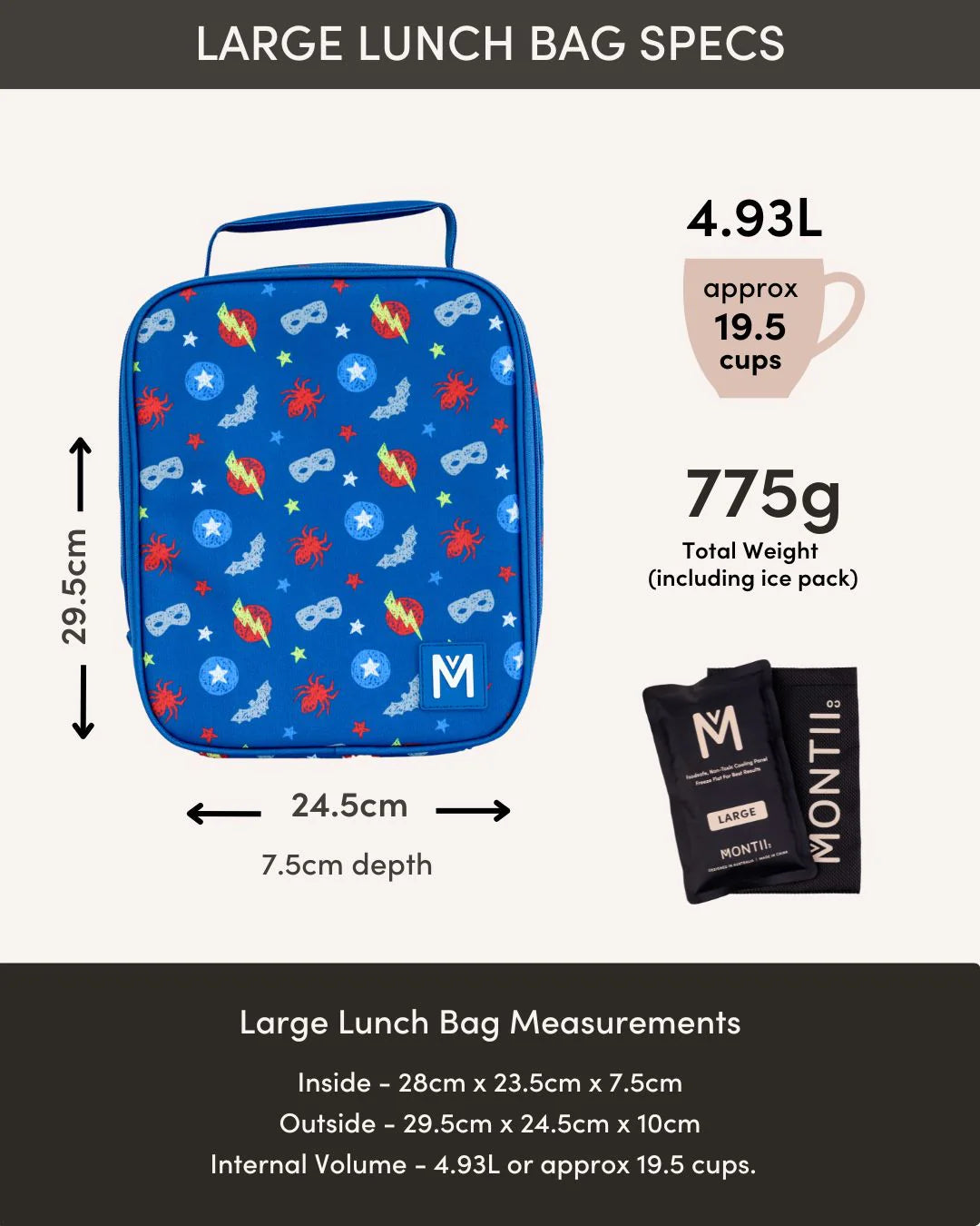 Montiico Large Insulated Lunch Bag - Dinosaur