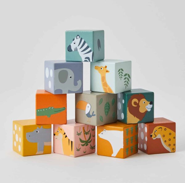 Wooden Jungle Animals Block Set