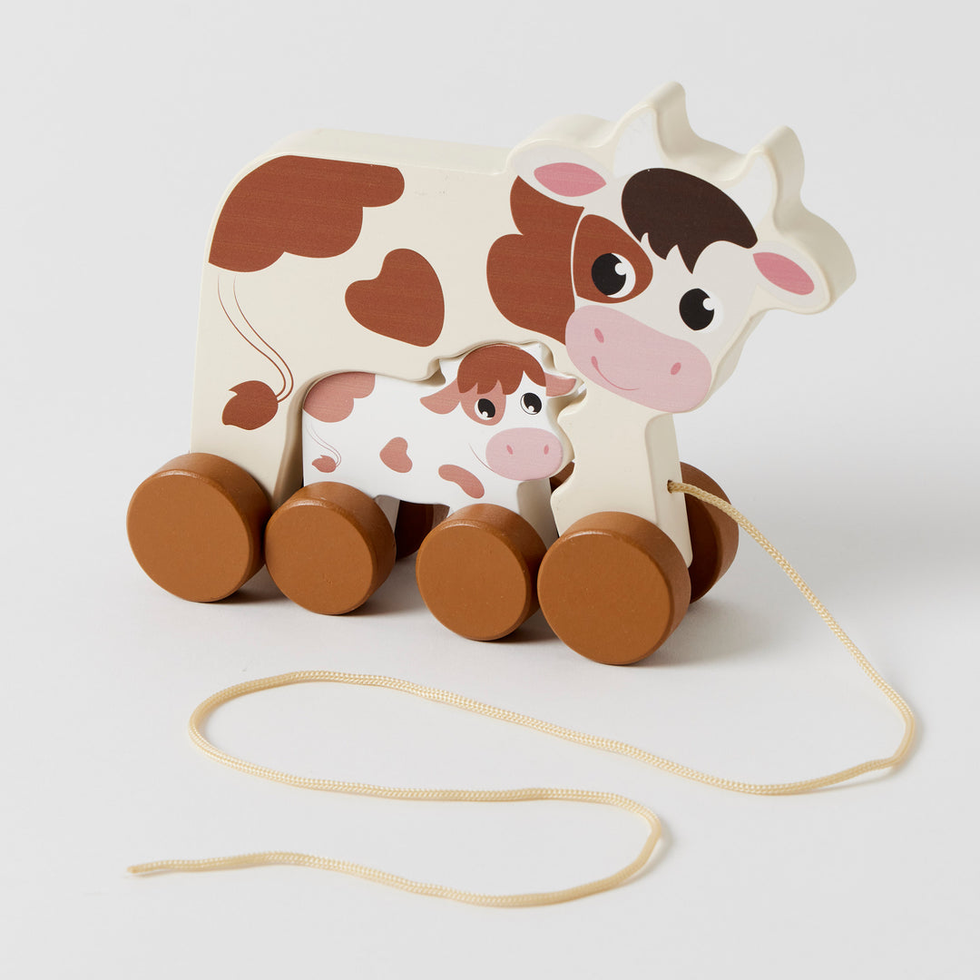 Pull-Along Wooden Cow & Calf