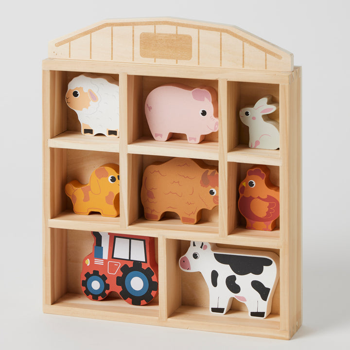 Farm Fun Animals Wooden Set & Display Shelf