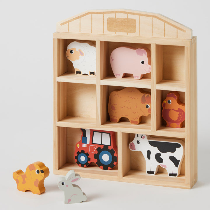 Farm Fun Animals Wooden Set & Display Shelf