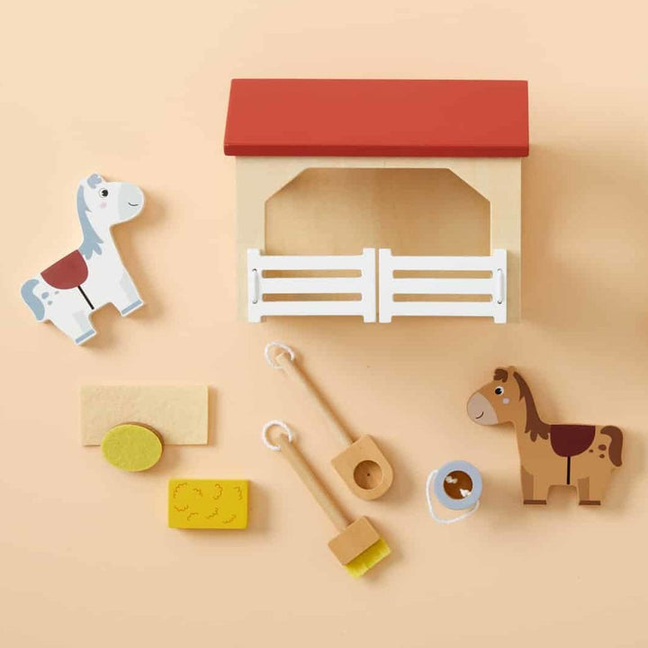 Wooden Horse Stable Play Set