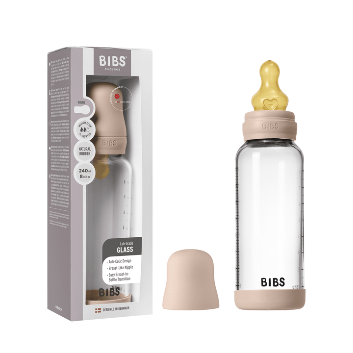 NEW BIBS Baby Glass Bottle Complete Set 240ml | Blush