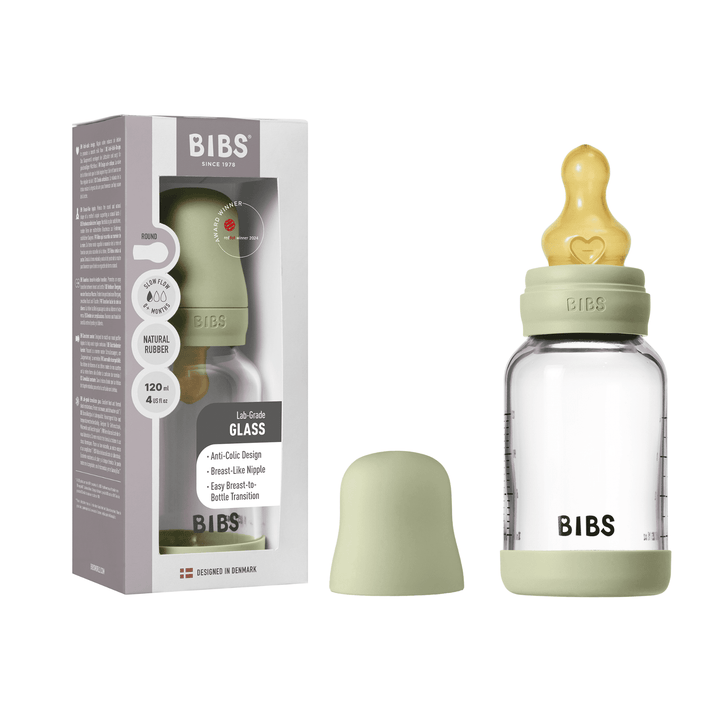 NEW BIBS 120ml Baby Glass Bottle The Complete Set  | Sage