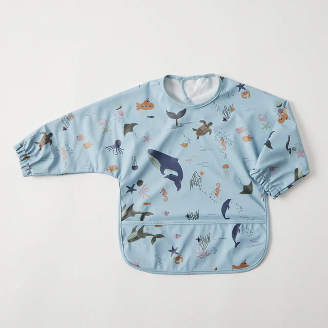 Long Sleeve Smock Bib - Ocean