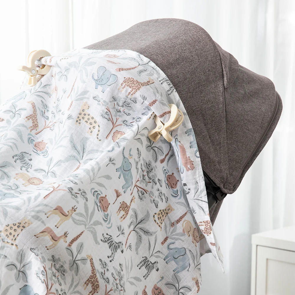 Organic Muslin Swaddle and Peg Set - Wild Safari