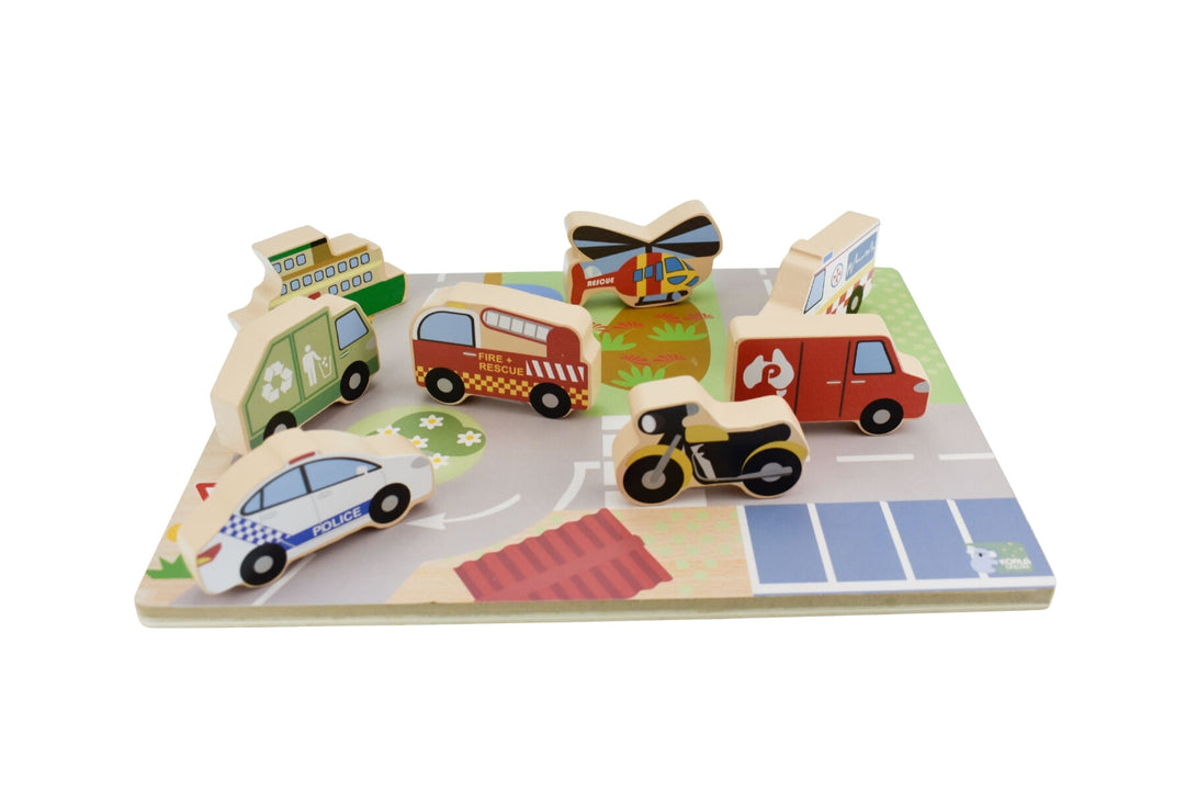 Wooden Chunky Aussie Transport Vehicle Puzzle/Playset
