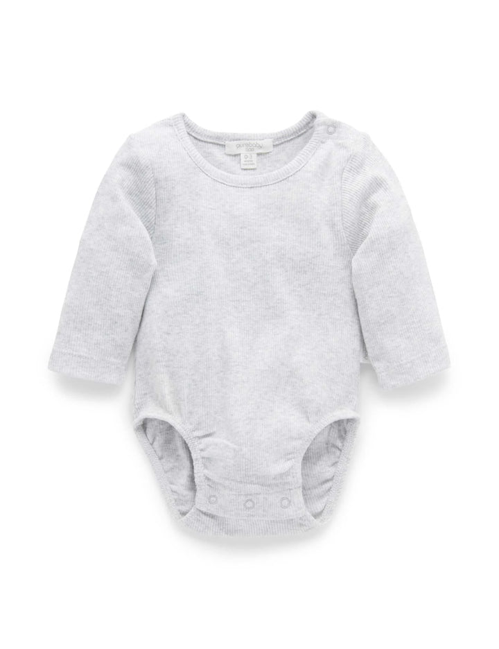 Purebaby Organic Ribbed Long Sleeve Bodysuit -  Grey Mélange