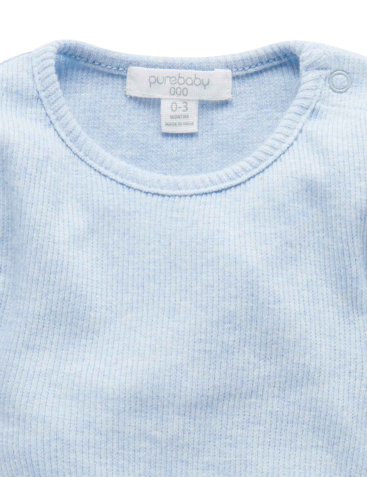 Purebaby Organic Ribbed Long Sleeve Bodysuit -  Blue Mélange