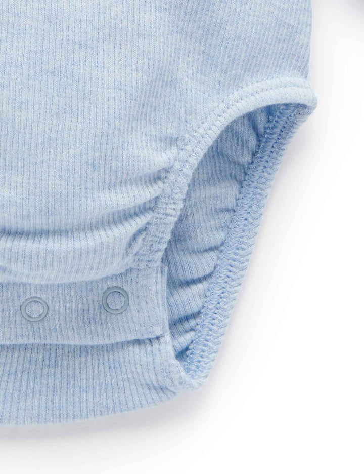 Purebaby Organic Ribbed Long Sleeve Bodysuit -  Blue Mélange