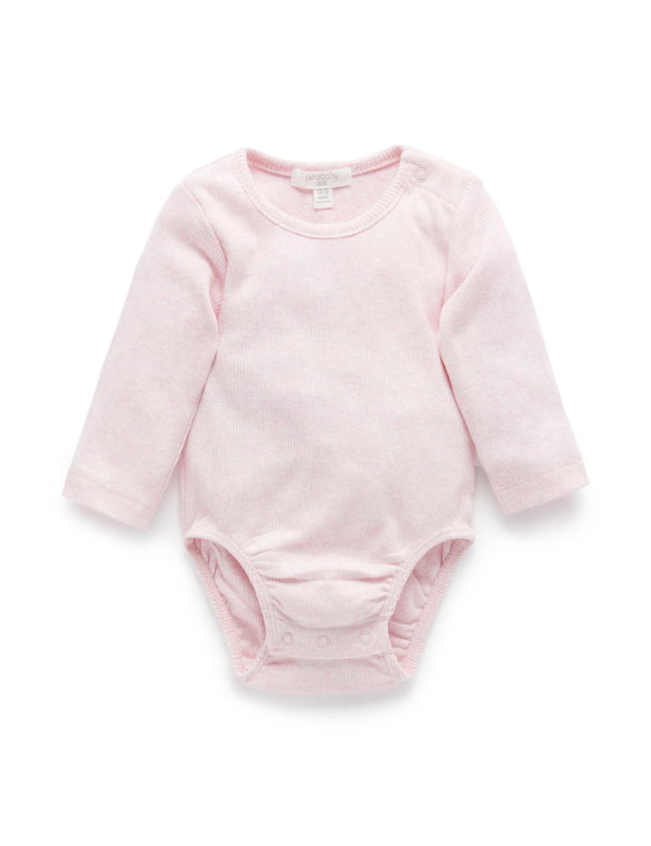 Purebaby Organic Ribbed Long Sleeve Bodysuit -  Pink Mélange