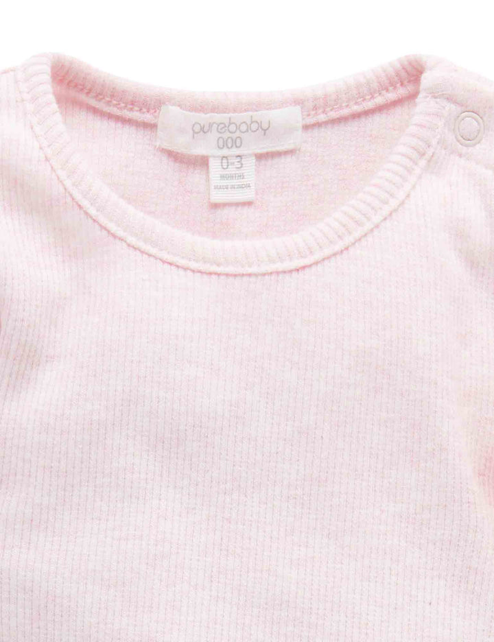 Purebaby Organic Ribbed Long Sleeve Bodysuit -  Pink Mélange