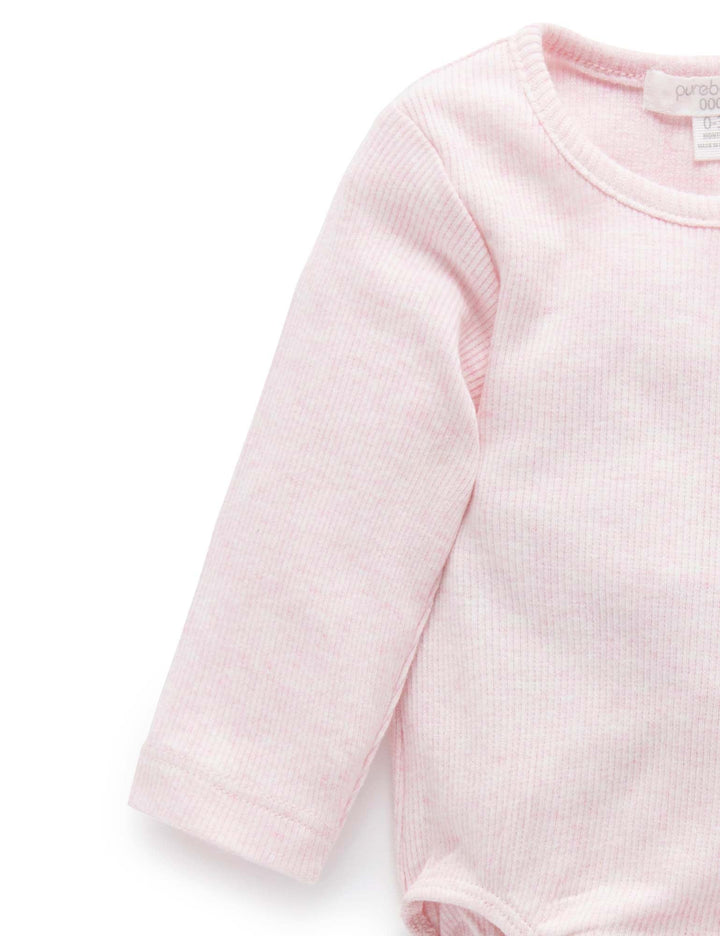 Purebaby Organic Ribbed Long Sleeve Bodysuit -  Pink Mélange