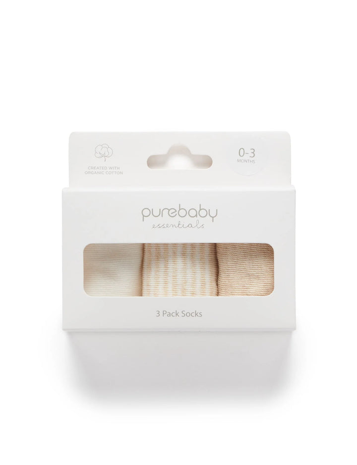 Purebaby Essentials 3 Pair Sock Pack - Wheat/Melange/Vanilla