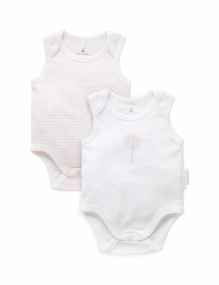 Purebaby Organic Singlet Bodysuit 2 Pack - White & Pale Pink Mélange Stripe