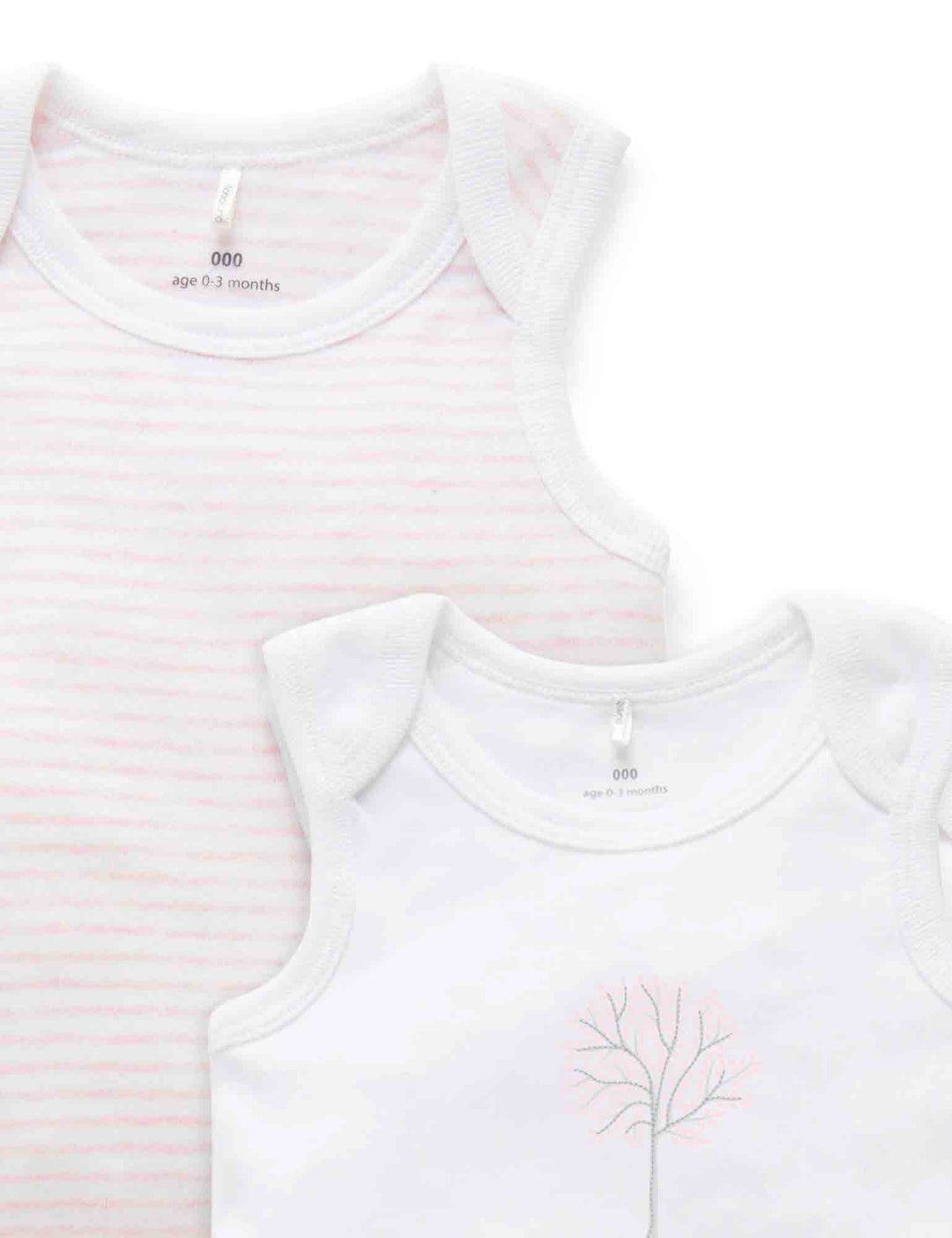 Purebaby Organic Singlet Bodysuit 2 Pack - White & Pale Pink Mélange Stripe